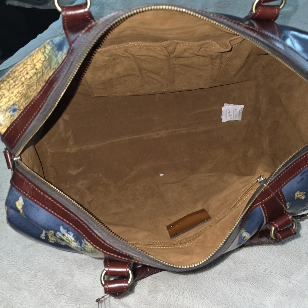 Patricia Nash Blue and Brown Map Duffel Bag - Picture 4 of 5